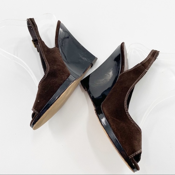 Michael Kors Brown Suede Slingback Wedge Size 8.5 - Picture 2 of 10